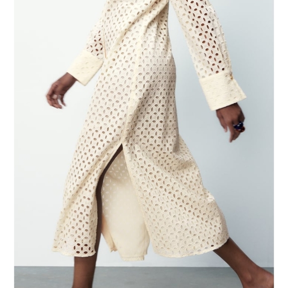 Zara Shirt Dress Maxi L/XL Cream/Off White - Picture 5 of 10
